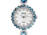 London Blue Topaz Facets Of Time™ Rhodium Over Brass Watch 13.50ctw