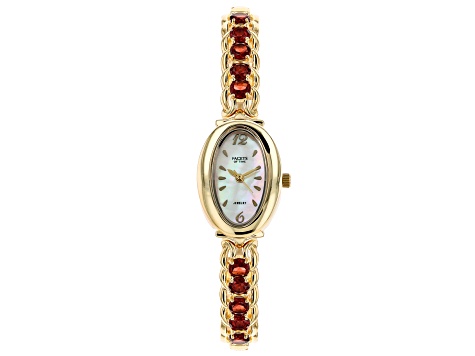 Red Garnet 18k Yellow Gold Over Brass Watch 5.78ctw