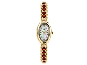 Red Garnet 18k Yellow Gold Over Brass Watch 5.78ctw