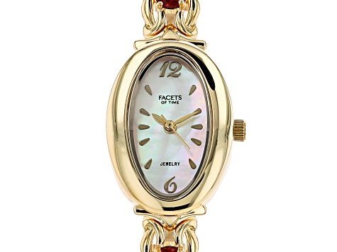 Red Garnet 18k Yellow Gold Over Brass Watch 5.78ctw