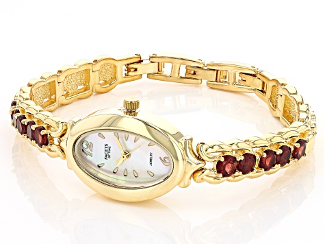 Red Garnet 18k Yellow Gold Over Brass Watch 5.78ctw