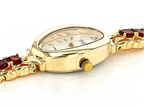 Red Garnet 18k Yellow Gold Over Brass Watch 5.78ctw