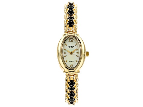 Black Spinel 18k Yellow Gold Over Brass Watch 4.67ctw