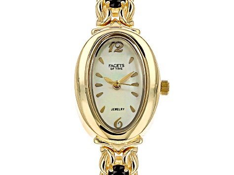Black Spinel 18k Yellow Gold Over Brass Watch 4.67ctw