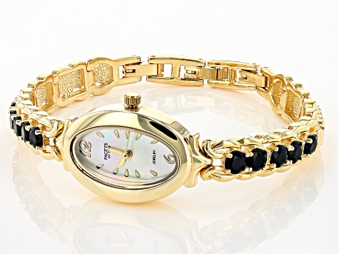 Black Spinel 18k Yellow Gold Over Brass Watch 4.67ctw