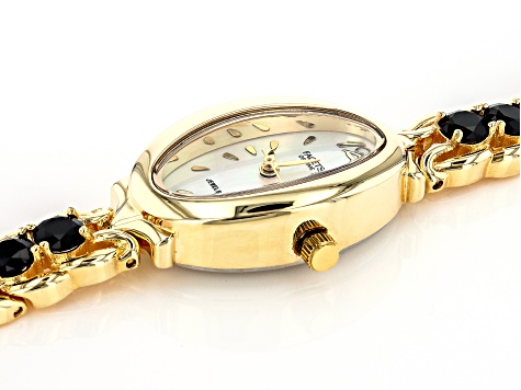 Black Spinel 18k Yellow Gold Over Brass Watch 4.67ctw
