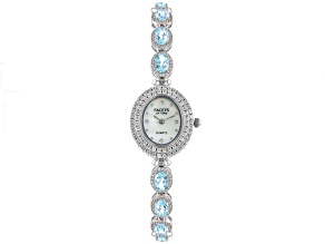 Facets Of Time™ Sky Blue Glacier Topaz With White Zircon Rhodium Over Brass Watch