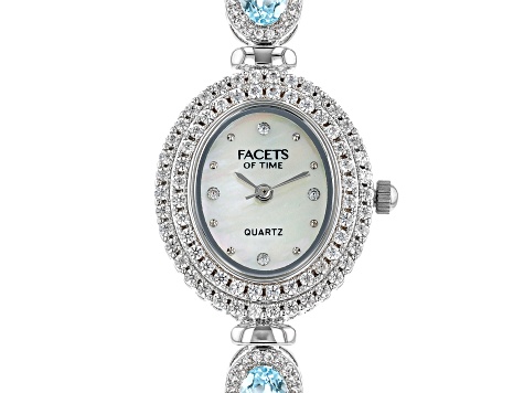 Facets Of Time™ Sky Blue Glacier Topaz With White Zircon Rhodium Over Brass Watch