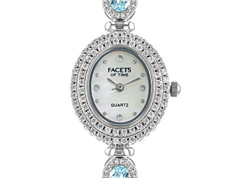 Facets Of Time Sky Blue Topaz With White Zircon Rhodium Over Brass Watch Ftw024 Jtv Com