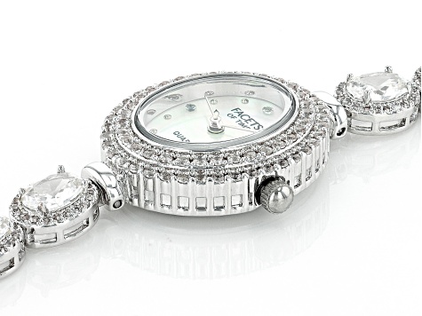 White Lab Created Sapphire Rhodium Over Brass Watch 12.24ctw