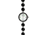 23.91ctw Black Spinel Mop Dial Rhodium Over Sterling Silver Watch