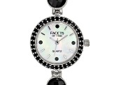 23.91ctw Black Spinel Mop Dial Rhodium Over Sterling Silver Watch