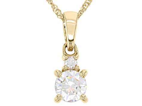 Strontium Titanate and white zircon 10k yellow gold pendant .74ctw.