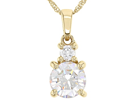 Fabulite Strontium Titanate and white zircon 10k yellow gold pendant 1.88ctw.