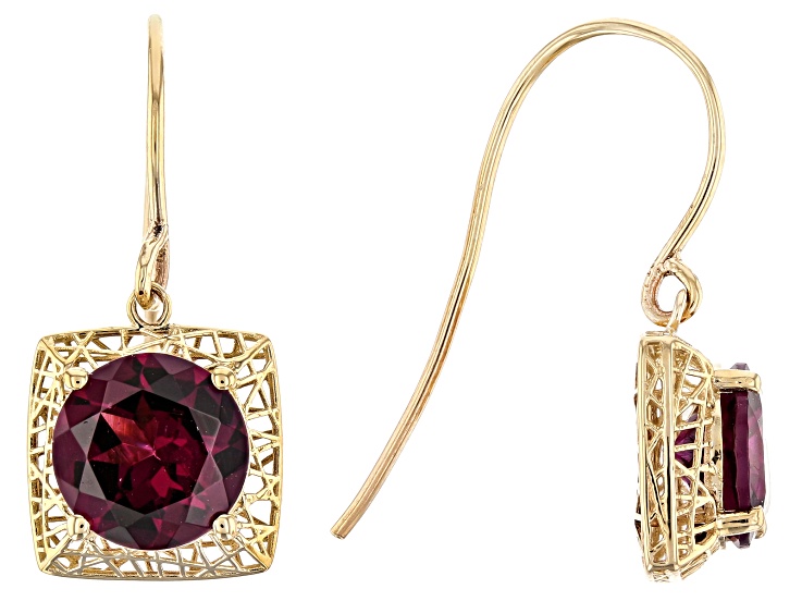 Purple Garnet 10k Yellow Gold Filigree Earrings 3.12ctw