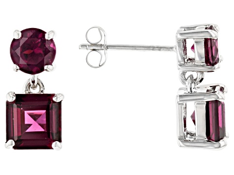 Grape Color Garnet Rhodium Over 10k White Gold Earrings 3.62ctw