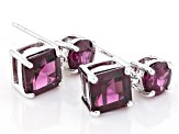 Grape Color Garnet Rhodium Over 10k White Gold Earrings 3.62ctw