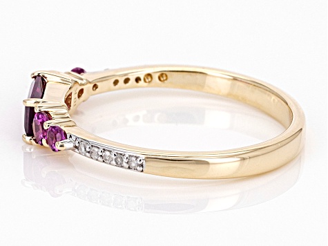 Grape Color Garnet With White Diamond 10k Yellow Gold Ring 0.72ctw