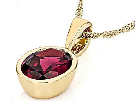 Grape Color Garnet 10k Yellow Gold Pendant With Chain 1.70ct