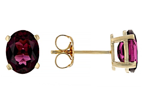 Grape Color Garnet 10k Yellow Gold Earrings 2.24ctw