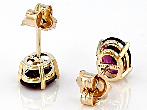 Grape Color Garnet 10k Yellow Gold Earrings 2.24ctw