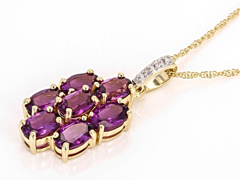 Grape Color Garnet 10k Yellow Gold Pendant With Chain 3.53ctw