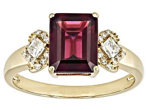 Grape Color Garnet With Moissanite 10k Yellow Gold Ring 2.75ctw