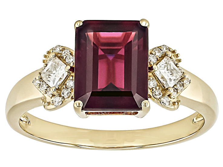 Grape Color Garnet With Moissanite 10k Yellow Gold Ring 2.75ctw