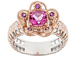 Pink Topaz Rhodium & 18k Rose Gold Over Palladium Sterling Silver Ring 1.66ctw