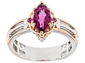 Pink Fluorite Rhodium/18k Rose Gold Over Palladium Sterling Silver Ring 1.24ctw