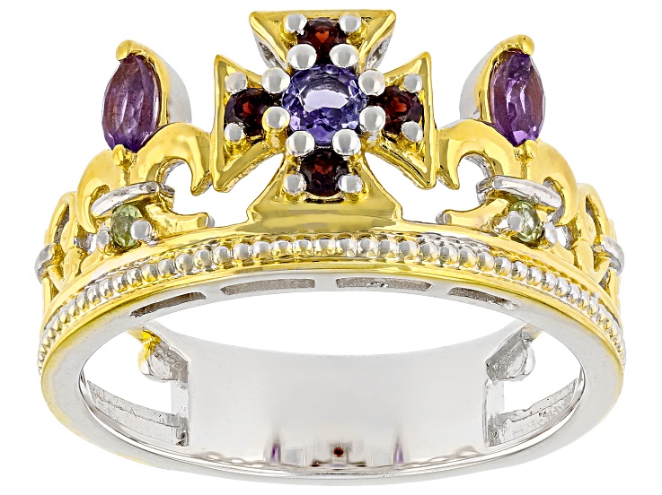 jewel crown 様 Multi Gemstone Rhodium & 24k Gold Over Palladium Sterling Silver