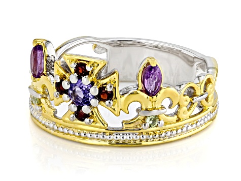 Multi Gemstone Rhodium & 24k Gold Over Palladium Sterling