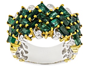 Green Grizzly Emerald Rhodium & 24k Yellow Gold Over Palladium Sterling Silver Ring 2.84ctw