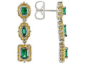 Green Grizzly Emerald Rhodium/24k Gold Over Palladium Sterling Silver Drop Earrings 1.09ctw