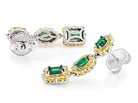 Green Grizzly Emerald Rhodium/24k Gold Over Palladium Sterling Silver Drop Earrings 1.09ctw