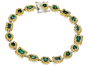 Green Grizzly Emerald Rhodium/24k Yellow Gold Palladium Sterling Silver Tennis Bracelet 2.67ctw