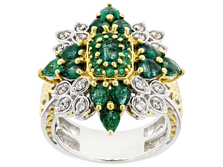 Green Grizzly Emerald Rhodium/24k Yellow Gold Over Palladium