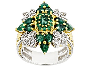 Green Grizzly Emerald Rhodium/24k Yellow Gold Over Palladium Sterling Silver Ring 2.43ctw