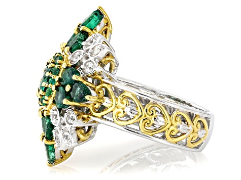Green Grizzly Emerald Rhodium/24k Yellow Gold Over Palladium