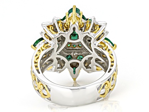 Green Grizzly Emerald Rhodium/24k Yellow Gold Over Palladium