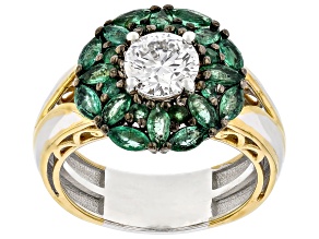 White Lab Grown Diamond, Grizzly Emerald Rhodium/24k Gold Over Palladium Silver Ring 2.21ctw