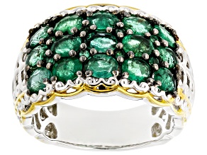 Green Grizzly Emerald Rhodium & 24k Yellow Gold Over Palladium Sterling Silver Ring 2.31ctw
