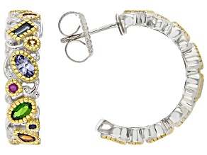 Multi-Gemstone Rhodium/24k Gold Over Palladium Sterling Silver Carnival Earrings 3.02ctw
