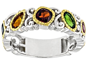 Multi-Gemstones Rhodium/24k Yellow Gold Over Palladium Sterling Silver Carnival Band Ring 1.39ctw