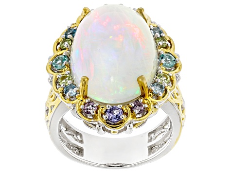 Multi-Color Ethiopian Opal Rhodium/24k Gold Over Palladium Sterling Silver Ring 7.89ctw