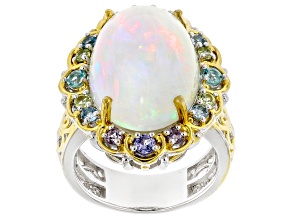 Multi-Color Ethiopian Opal Rhodium/24k Gold Over Palladium Sterling Silver Ring 7.89ctw
