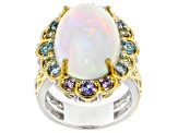 Multi-Color Ethiopian Opal Rhodium/24k Gold Over Palladium Sterling Silver Ring 7.89ctw