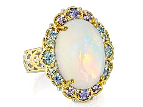 Multi-Color Ethiopian Opal Rhodium/24k Gold Over Palladium Sterling Silver Ring 7.89ctw