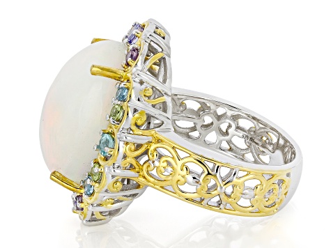 Multi-Color Ethiopian Opal Rhodium/24k Gold Over Palladium Sterling Silver Ring 7.89ctw