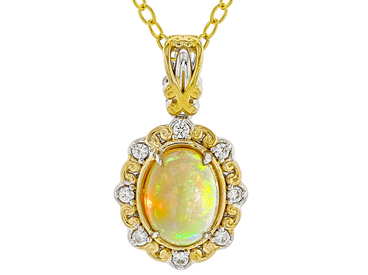 Multi-Color Ethiopian Opal Rhodium/24k Gold Over Palladium Sterling Silver Pendant/ Chain 1.32ctw